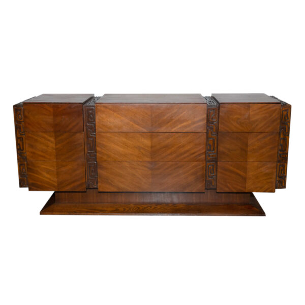 Vintage UNITED FURNITURE Mid Century Modern Walnut Tiki Brutalist Dresser - Image 1