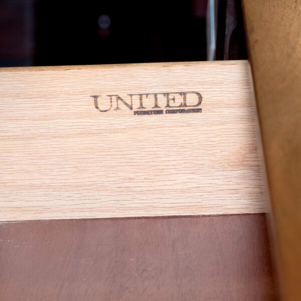 Vintage UNITED FURNITURE Mid Century Modern Walnut Tiki Brutalist Dresser - Image 7