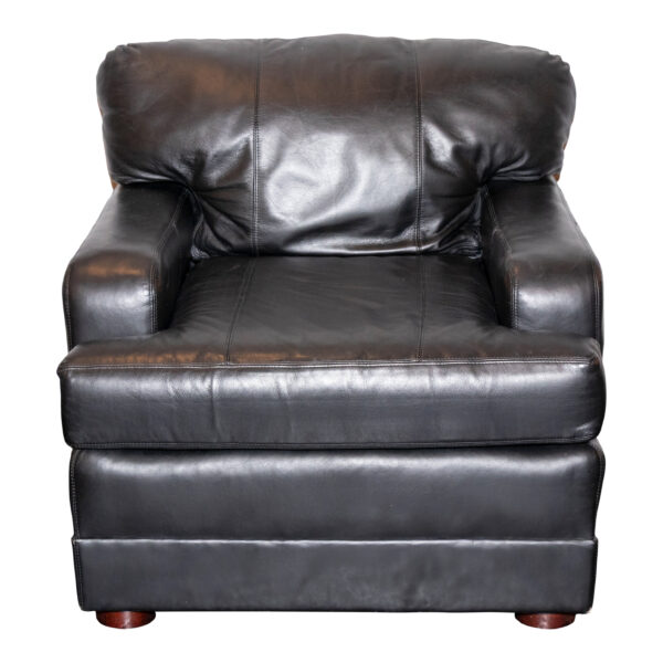 HENREDON Club Chair in Black Leather Upholstery - Image 1