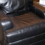 HENREDON Club Chair in Black Leather Upholstery - Image 4