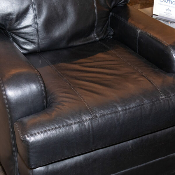 HENREDON Club Chair in Black Leather Upholstery - Image 4