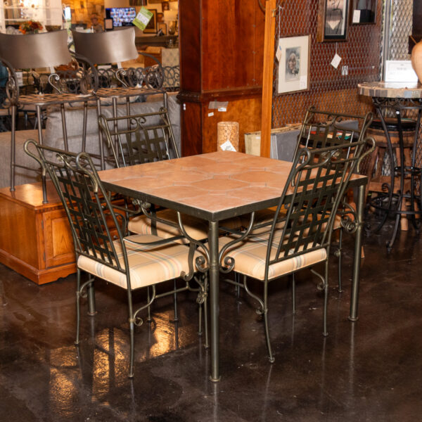 Square Tile Top Dining Table with Four Grid Back Iron Chairs - Image 7