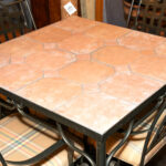 Square Tile Top Dining Table with Four Grid Back Iron Chairs - Image 2