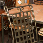 Square Tile Top Dining Table with Four Grid Back Iron Chairs - Image 4