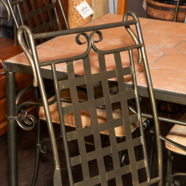 Square Tile Top Dining Table with Four Grid Back Iron Chairs - Image 4