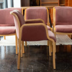 Vintage Round Convertible Pale Wood Dining Table on Dark Legs with 7 Chairs - Image 11