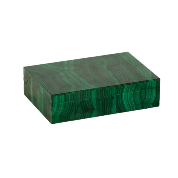 Polished Malachite Jewelry Box with Velvet Lining - Image 1