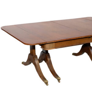 Antique Banded Mahogany Double Pedestal Dining Table with 5 Leaves