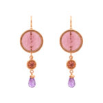 Pair of Molded Glass and Amethyst Drop Earrings in 14 Karat Gold
