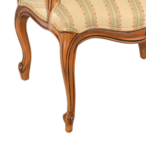 French Provincial Wood Framed Armchair with Striped Upholstery - Image 5