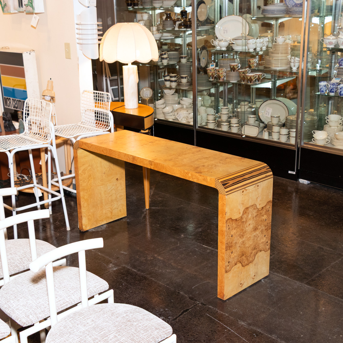 Vintage HENREDON Scene II Olive and Zebra Wood Waterfall Console