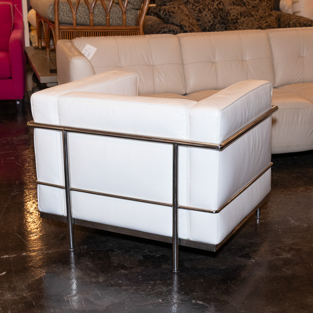 LC3 LeCorbusier Style Chair in White Upholstery | Grandview Mercantile