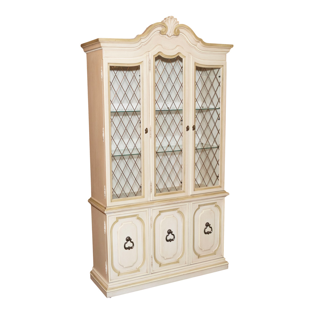 Vintage DREXEL China Cabinet with Wire Doors in Off White Finish