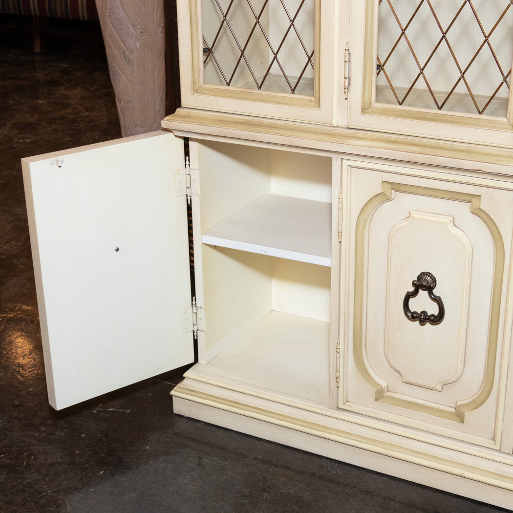 Vintage DREXEL China Cabinet with Wire Doors in Off White Finish
