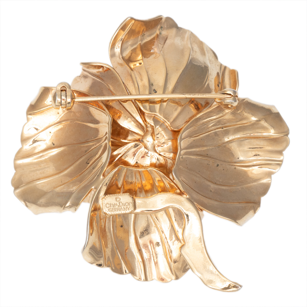 CHRISTIAN DIOR Gold Tone Flower Brooch | Grandview Mercantile