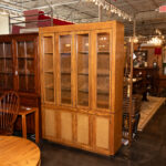 Vintage Oak China Cabinet with Lower Cane Doors - Image 8