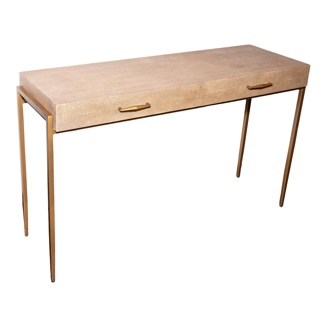 ZPEND_102-2 NEW INTERLUDE HOME Morand Desk in Grey Shagreen and Antiqued Gold Base - Image 1