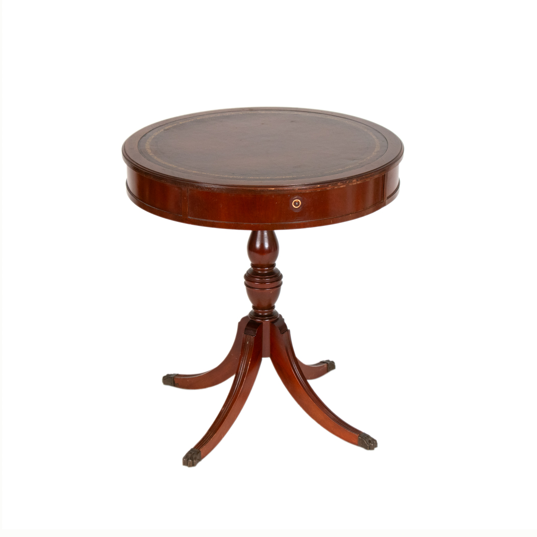 ZMBJS_372-2 Vintage Duncan Phyfe Style Tooled Leather Top Pedestal Table - Image 1