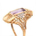 Vintage Amethyst and Diamond Ring in 14 Karat Gold - Image 2