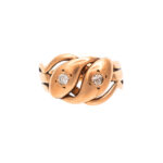 Antique Victorian Double Snake Ring with Diamond Accents in 10 Karat Gold