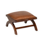 Leather and Wood Ottoman with Curved Base