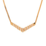 V-Shaped Necklace with Diamonds on Flat Wheat Chain in 14 Karat Gold