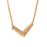 V-Shaped Necklace with Diamonds on Flat Wheat Chain in 14 Karat Gold - Image 2