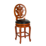 Set of 3 Wood and Leather Bar Stools with Ornate Splat Backs - Image 2