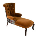 Yellow Velvet Tufted Back Chaise Lounge with Embroidered Dragon Design