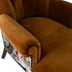 Yellow Velvet Tufted Back Chaise Lounge with Embroidered Dragon Design - Image 4
