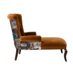Yellow Velvet Tufted Back Chaise Lounge with Embroidered Dragon Design - Image 5