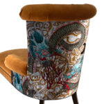 Yellow Velvet Tufted Back Chaise Lounge with Embroidered Dragon Design - Image 2