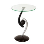 Modern Round Glass Top Side Table on Silver and Black Base