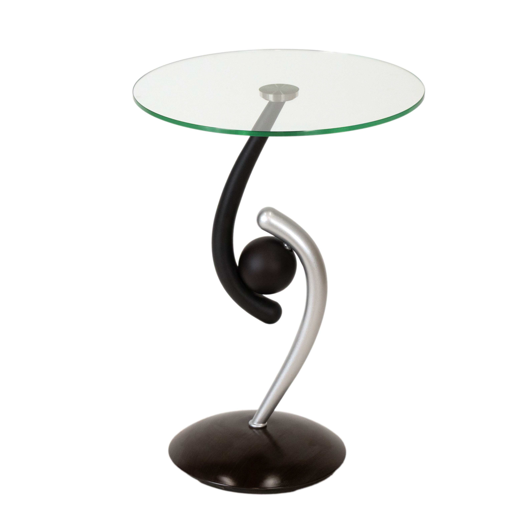 ZWUN_391 -2 Modern Round Glass Top Side Table on Silver and Black Base - Image 1