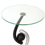 Modern Round Glass Top Side Table on Silver and Black Base - Image 2