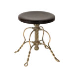 Antique Victorian Adjustable Piano Stool Featuring a Wooden Seat and Cast Iron Base