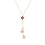 Pearl and Pink Tourmaline Necklace in 14 Karat Gold