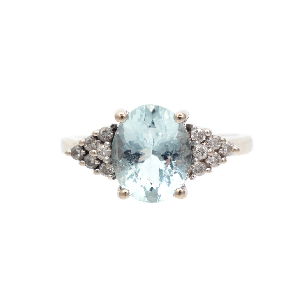 LD_10164-3 Aquamarine and Diamond Ring in 14 Karat White Gold - Image 1