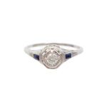 Antique Art Deco Diamond and Synthetic Sapphire Ring in 14 Karat White Gold