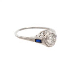 Antique Art Deco Diamond and Synthetic Sapphire Ring in 14 Karat White Gold - Image 4