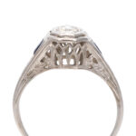 Antique Art Deco Diamond and Synthetic Sapphire Ring in 14 Karat White Gold - Image 3