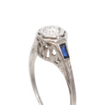 Antique Art Deco Diamond and Synthetic Sapphire Ring in 14 Karat White Gold - Image 2