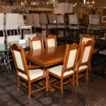 Vintage Oak Dining Table with 2 Leaves and 6 Chairs - Image 8
