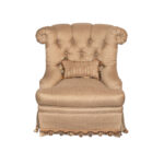 TOMLINSON ERWIN LAMBETH Gold Upholstered Tufted Back Swivel Chair with Tassel Fringe