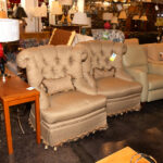 TOMLINSON ERWIN LAMBETH Gold Upholstered Tufted Back Swivel Chair with Tassel Fringe - Image 5