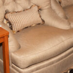TOMLINSON ERWIN LAMBETH Gold Upholstered Tufted Back Swivel Chair with Tassel Fringe - Image 3