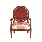 French Louis XVI Style Medallion Back Chair in Red Toile Upholstery