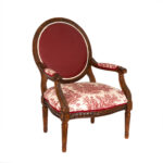 French Louis XVI Style Medallion Back Chair in Red Toile Upholstery - Image 2