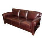 LAUREN RALPH LAUREN Brown Leather Sofa with Nailhead Trim