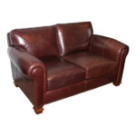 LAUREN RALPH LAUREN Brown Leather Loveseat with Nailhead Trim